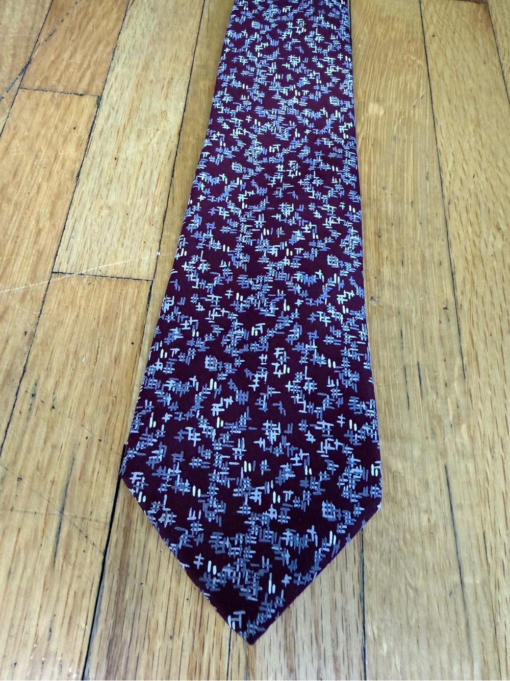 Lanvin Paris Silk Tie Burgundy Gray Abstract Pattern Designer